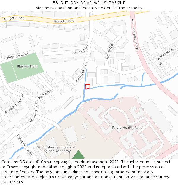 55, SHELDON DRIVE, WELLS, BA5 2HE: Location map and indicative extent of plot