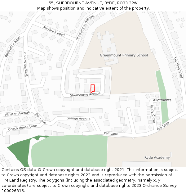 55, SHERBOURNE AVENUE, RYDE, PO33 3PW: Location map and indicative extent of plot