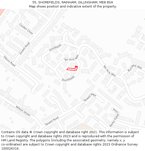 55, SHOREFIELDS, RAINHAM, GILLINGHAM, ME8 8SA: Location map and indicative extent of plot