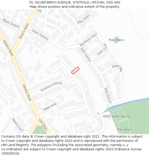 55, SILVER BIRCH AVENUE, STOTFOLD, HITCHIN, SG5 4AS: Location map and indicative extent of plot