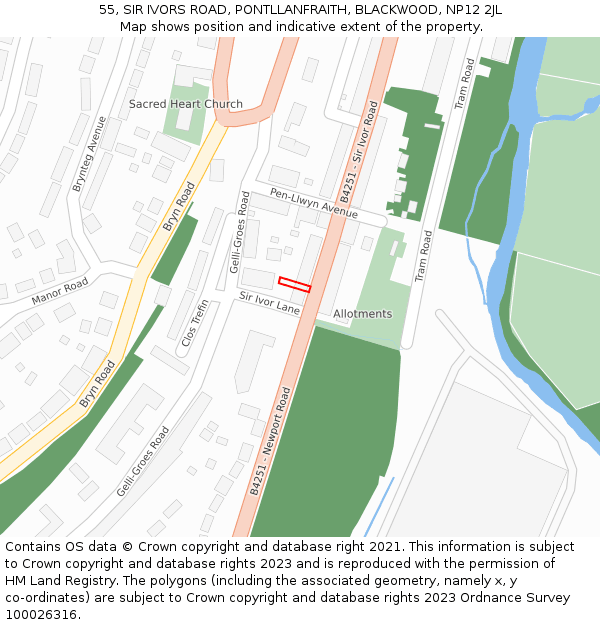 55, SIR IVORS ROAD, PONTLLANFRAITH, BLACKWOOD, NP12 2JL: Location map and indicative extent of plot