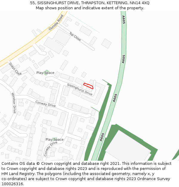55, SISSINGHURST DRIVE, THRAPSTON, KETTERING, NN14 4XQ: Location map and indicative extent of plot