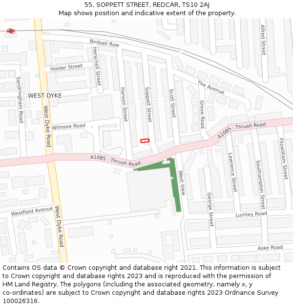 55, SOPPETT STREET, REDCAR, TS10 2AJ: Location map and indicative extent of plot