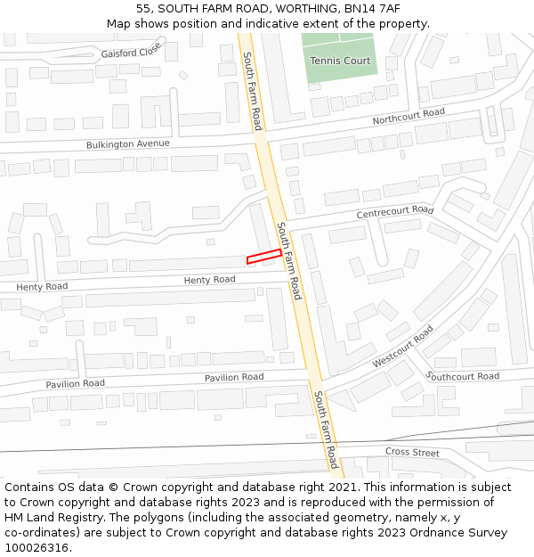 55, SOUTH FARM ROAD, WORTHING, BN14 7AF: Location map and indicative extent of plot