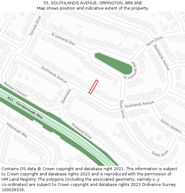 55, SOUTHLANDS AVENUE, ORPINGTON, BR6 9NE: Location map and indicative extent of plot