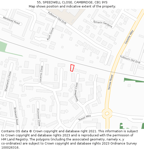 55, SPEEDWELL CLOSE, CAMBRIDGE, CB1 9YS: Location map and indicative extent of plot