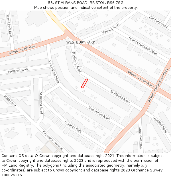 55, ST ALBANS ROAD, BRISTOL, BS6 7SG: Location map and indicative extent of plot