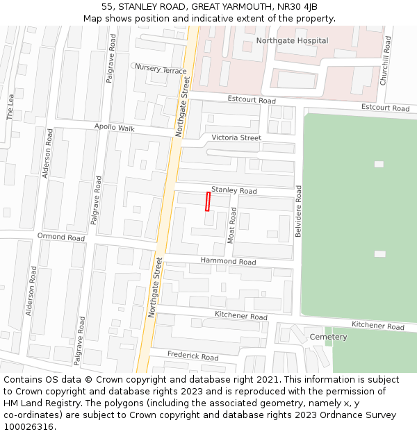 55, STANLEY ROAD, GREAT YARMOUTH, NR30 4JB: Location map and indicative extent of plot