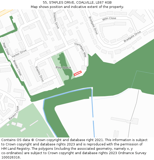 55, STAPLES DRIVE, COALVILLE, LE67 4GB: Location map and indicative extent of plot