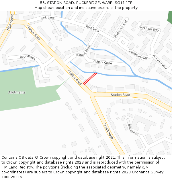 55, STATION ROAD, PUCKERIDGE, WARE, SG11 1TE: Location map and indicative extent of plot