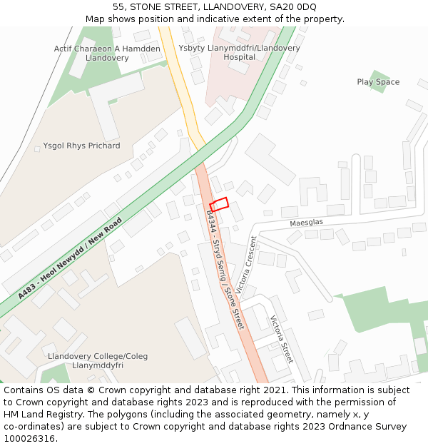55, STONE STREET, LLANDOVERY, SA20 0DQ: Location map and indicative extent of plot