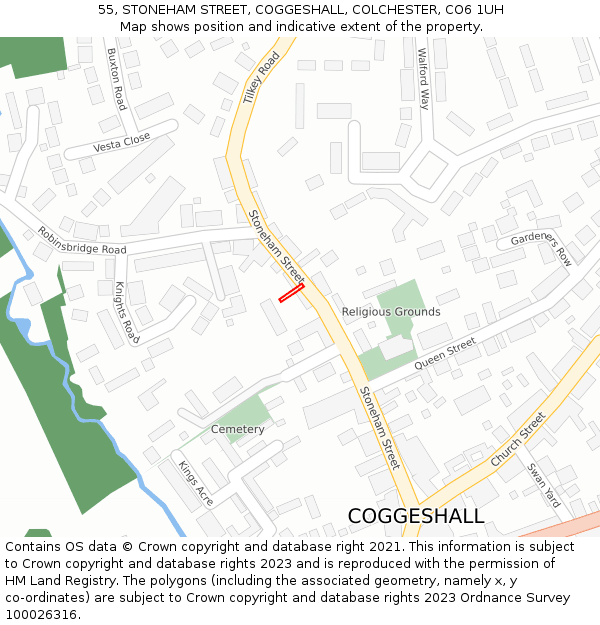 55, STONEHAM STREET, COGGESHALL, COLCHESTER, CO6 1UH: Location map and indicative extent of plot