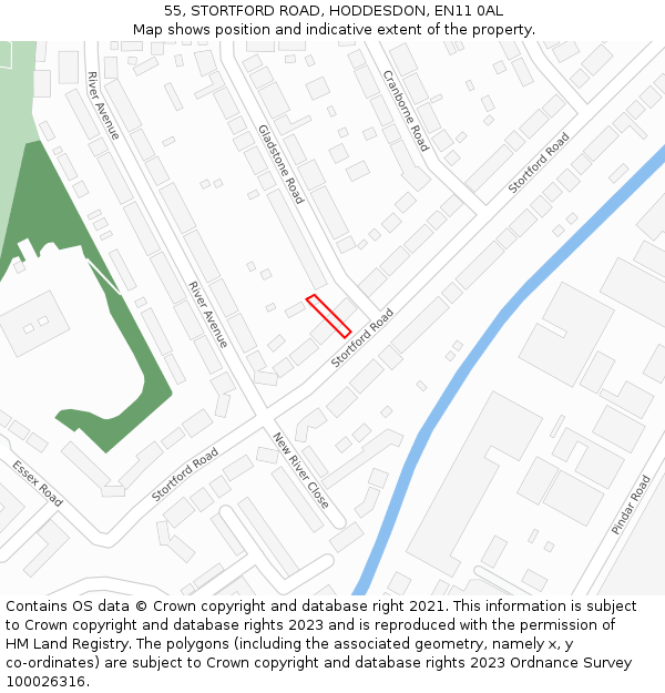 55, STORTFORD ROAD, HODDESDON, EN11 0AL: Location map and indicative extent of plot