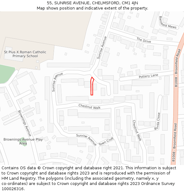 55, SUNRISE AVENUE, CHELMSFORD, CM1 4JN: Location map and indicative extent of plot
