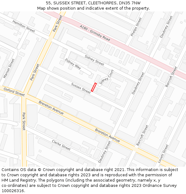 55, SUSSEX STREET, CLEETHORPES, DN35 7NW: Location map and indicative extent of plot
