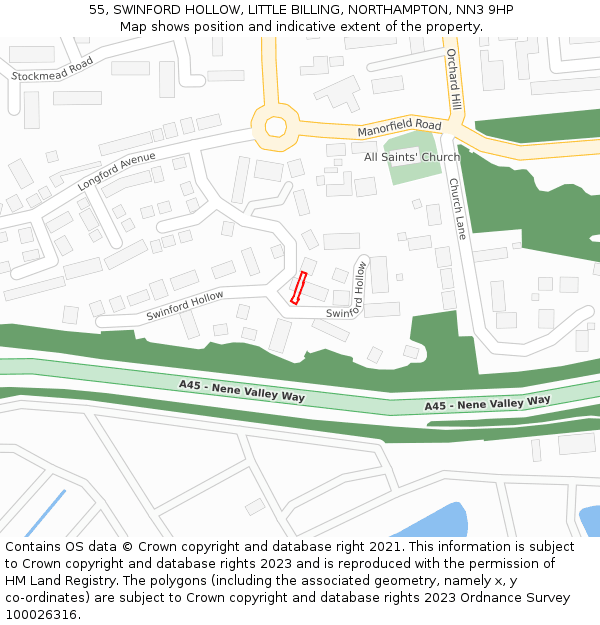 55, SWINFORD HOLLOW, LITTLE BILLING, NORTHAMPTON, NN3 9HP: Location map and indicative extent of plot