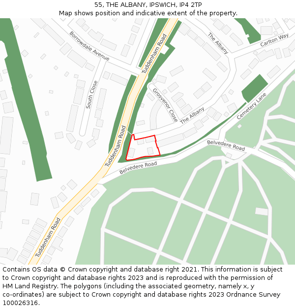 55, THE ALBANY, IPSWICH, IP4 2TP: Location map and indicative extent of plot
