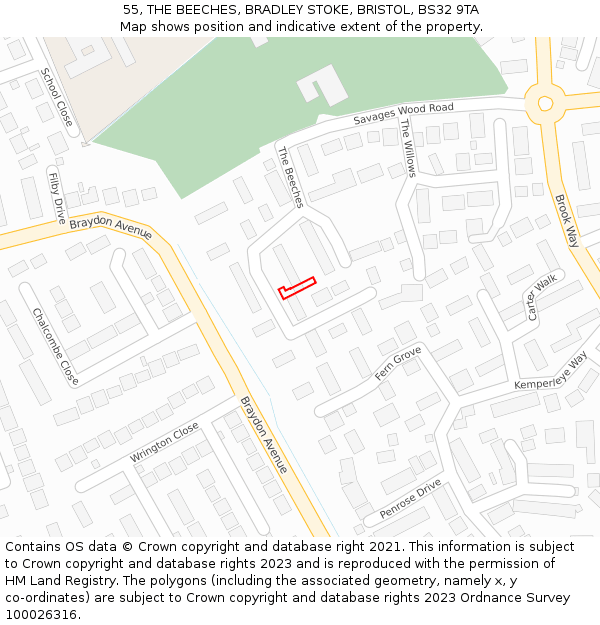 55, THE BEECHES, BRADLEY STOKE, BRISTOL, BS32 9TA: Location map and indicative extent of plot
