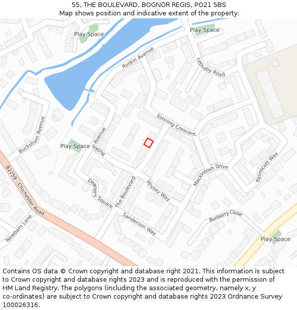 55, THE BOULEVARD, BOGNOR REGIS, PO21 5BS: Location map and indicative extent of plot
