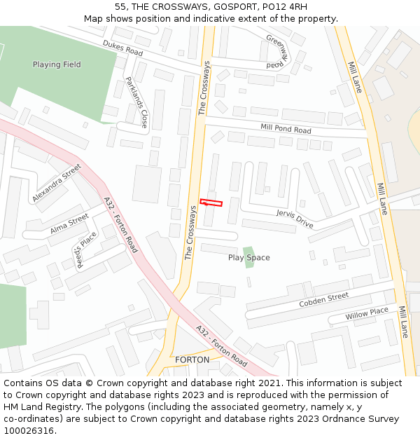 55, THE CROSSWAYS, GOSPORT, PO12 4RH: Location map and indicative extent of plot