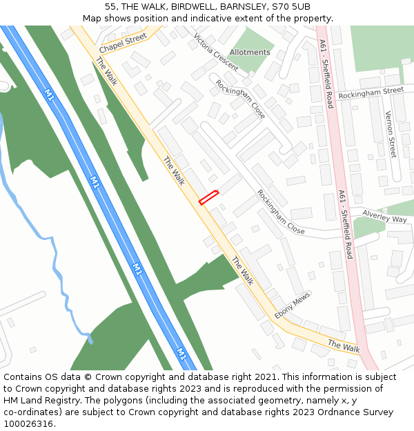 55, THE WALK, BIRDWELL, BARNSLEY, S70 5UB: Location map and indicative extent of plot