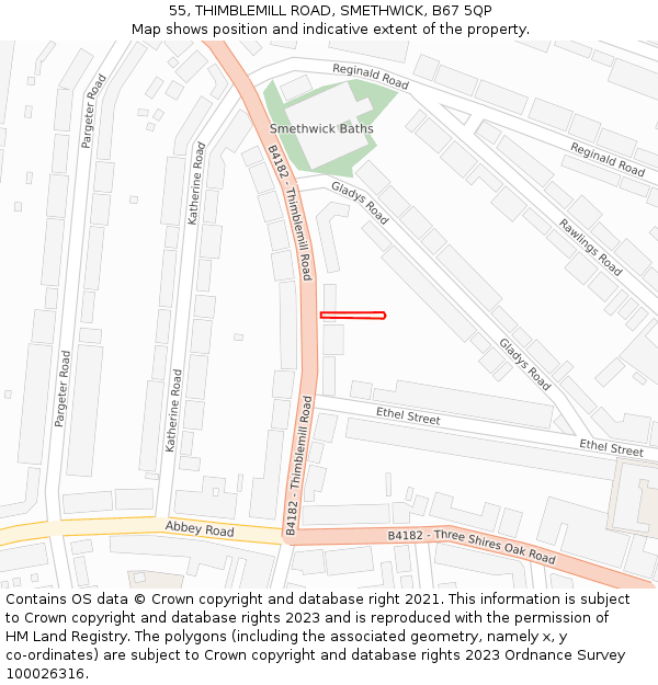 55, THIMBLEMILL ROAD, SMETHWICK, B67 5QP: Location map and indicative extent of plot