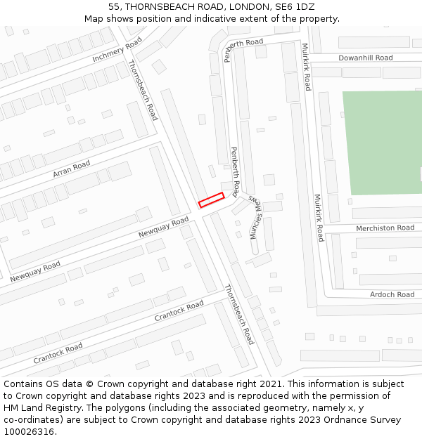 55, THORNSBEACH ROAD, LONDON, SE6 1DZ: Location map and indicative extent of plot