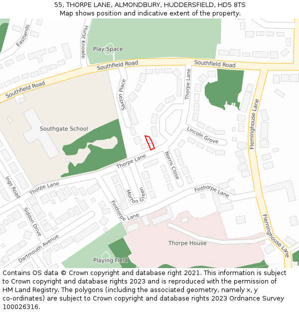 55, THORPE LANE, ALMONDBURY, HUDDERSFIELD, HD5 8TS: Location map and indicative extent of plot