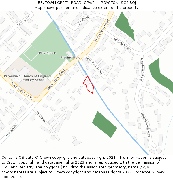 55, TOWN GREEN ROAD, ORWELL, ROYSTON, SG8 5QJ: Location map and indicative extent of plot