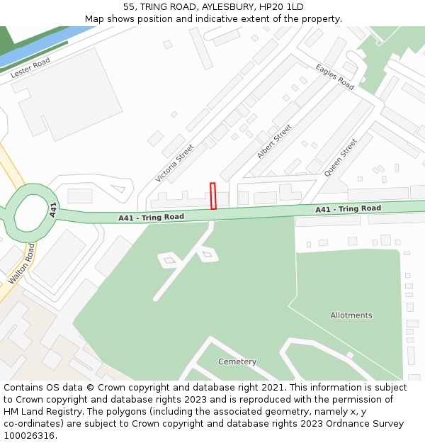 55, TRING ROAD, AYLESBURY, HP20 1LD: Location map and indicative extent of plot