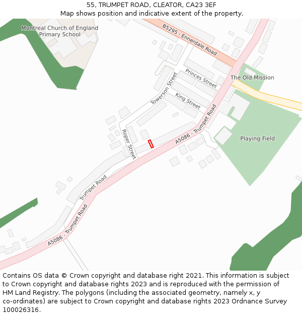 55, TRUMPET ROAD, CLEATOR, CA23 3EF: Location map and indicative extent of plot