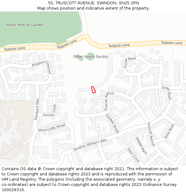 55, TRUSCOTT AVENUE, SWINDON, SN25 2PN: Location map and indicative extent of plot