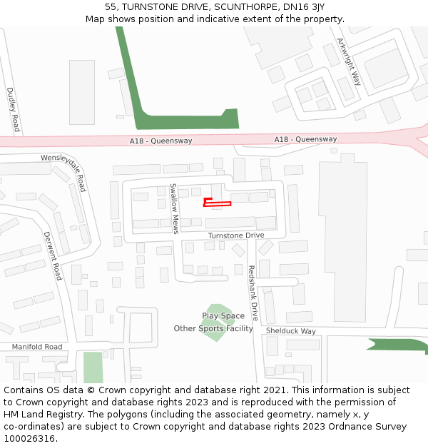 55, TURNSTONE DRIVE, SCUNTHORPE, DN16 3JY: Location map and indicative extent of plot