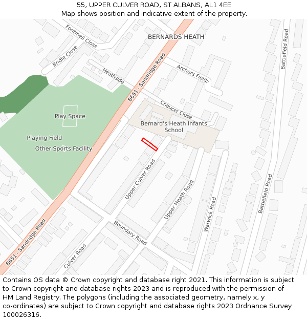 55, UPPER CULVER ROAD, ST ALBANS, AL1 4EE: Location map and indicative extent of plot