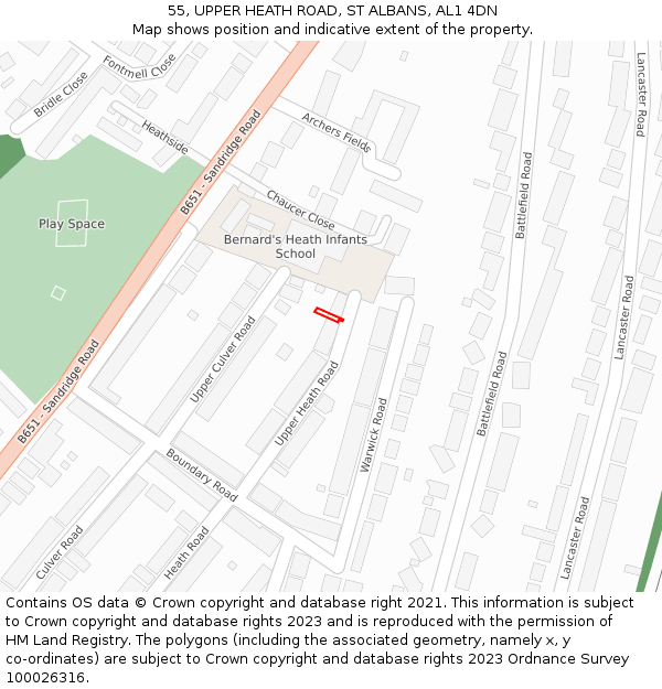 55, UPPER HEATH ROAD, ST ALBANS, AL1 4DN: Location map and indicative extent of plot