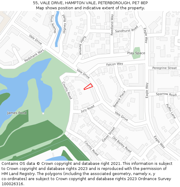 55, VALE DRIVE, HAMPTON VALE, PETERBOROUGH, PE7 8EP: Location map and indicative extent of plot