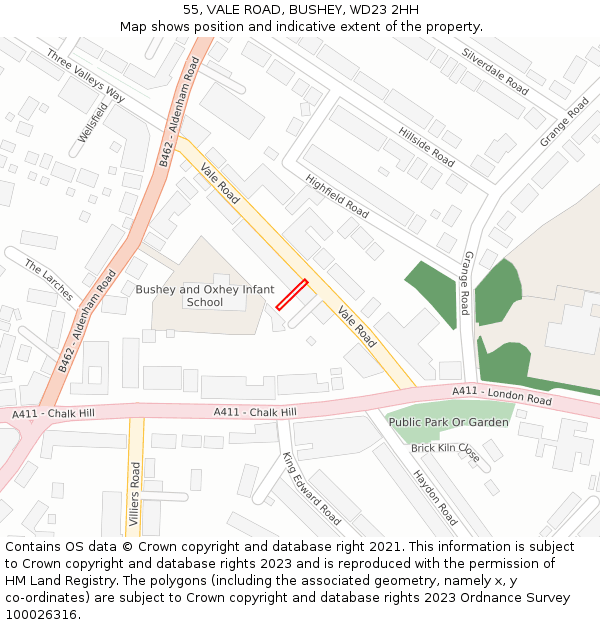 55, VALE ROAD, BUSHEY, WD23 2HH: Location map and indicative extent of plot