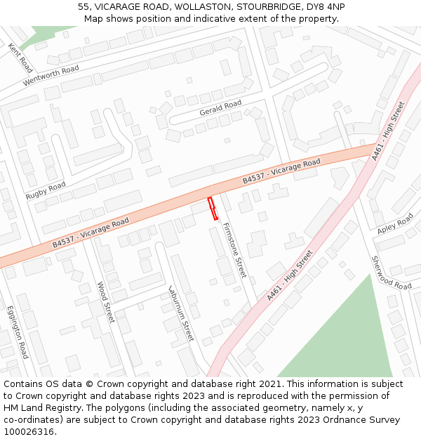 55, VICARAGE ROAD, WOLLASTON, STOURBRIDGE, DY8 4NP: Location map and indicative extent of plot