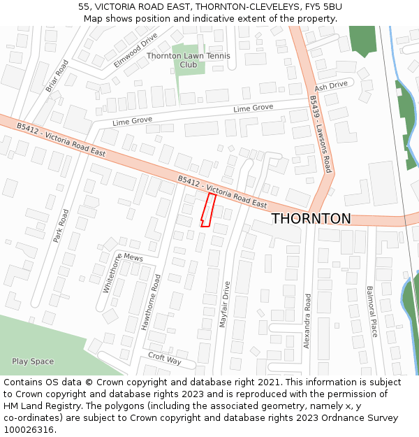 55, VICTORIA ROAD EAST, THORNTON-CLEVELEYS, FY5 5BU: Location map and indicative extent of plot
