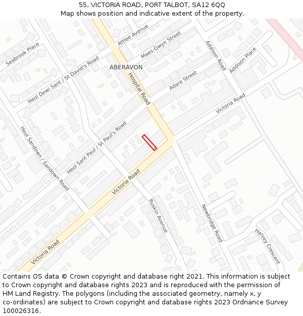 55, VICTORIA ROAD, PORT TALBOT, SA12 6QQ: Location map and indicative extent of plot
