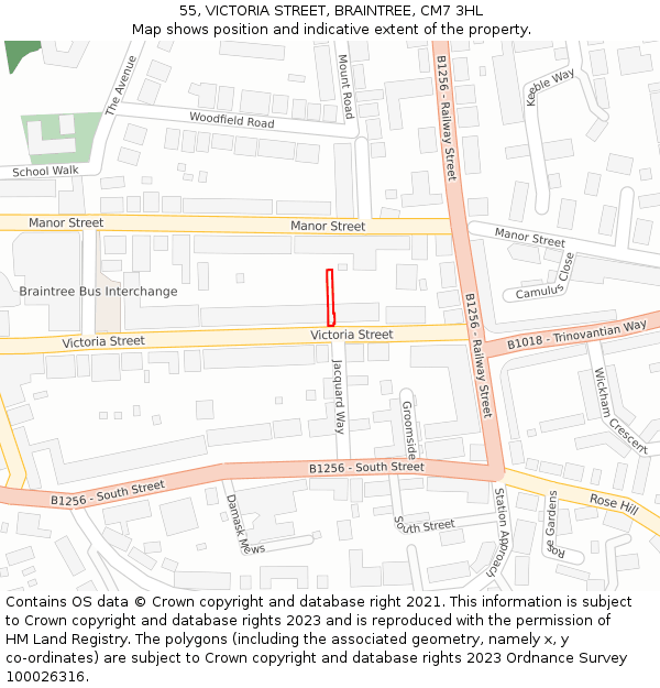 55, VICTORIA STREET, BRAINTREE, CM7 3HL: Location map and indicative extent of plot
