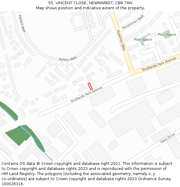 55, VINCENT CLOSE, NEWMARKET, CB8 7AN: Location map and indicative extent of plot