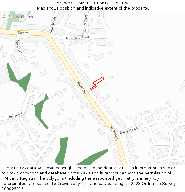 55, WAKEHAM, PORTLAND, DT5 1HW: Location map and indicative extent of plot