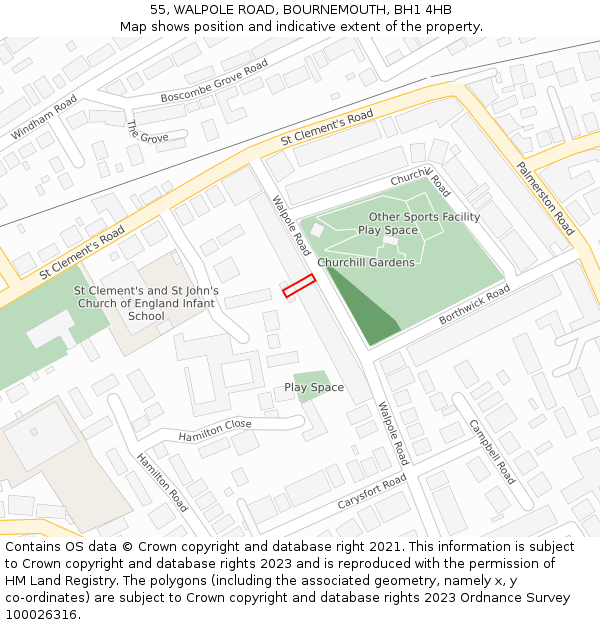 55, WALPOLE ROAD, BOURNEMOUTH, BH1 4HB: Location map and indicative extent of plot