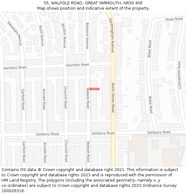55, WALPOLE ROAD, GREAT YARMOUTH, NR30 4NF: Location map and indicative extent of plot