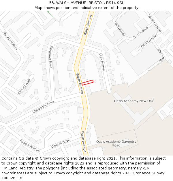 55, WALSH AVENUE, BRISTOL, BS14 9SL: Location map and indicative extent of plot