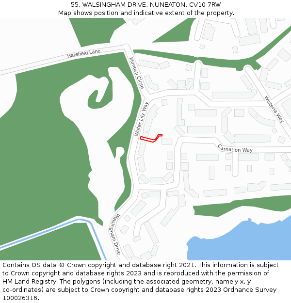 55, WALSINGHAM DRIVE, NUNEATON, CV10 7RW: Location map and indicative extent of plot