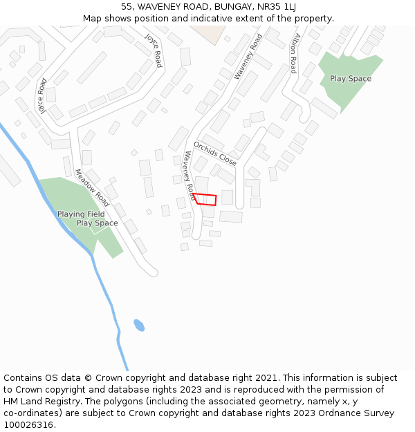 55, WAVENEY ROAD, BUNGAY, NR35 1LJ: Location map and indicative extent of plot