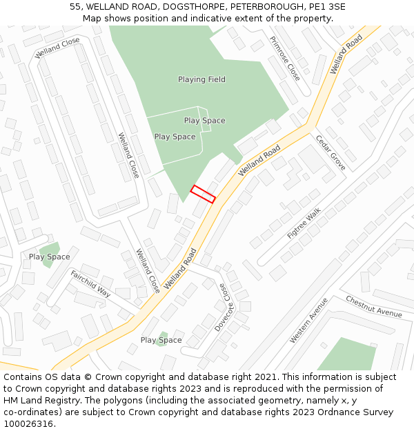 55, WELLAND ROAD, DOGSTHORPE, PETERBOROUGH, PE1 3SE: Location map and indicative extent of plot