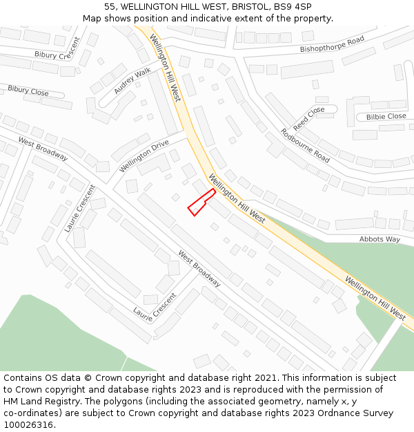 55, WELLINGTON HILL WEST, BRISTOL, BS9 4SP: Location map and indicative extent of plot